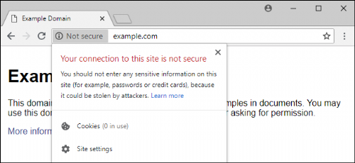 Exemple de message d'alerte que les utilisateurs voient dans Chrome