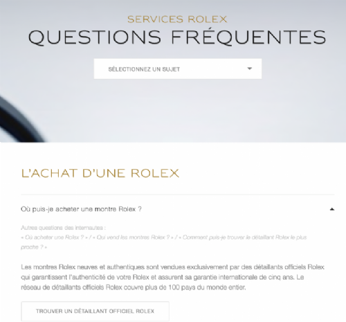 page FAQ de Rolex France